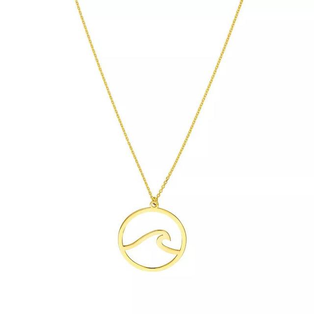 14k Gold Wave In Circle Pendant Necklace, Womens Product Image