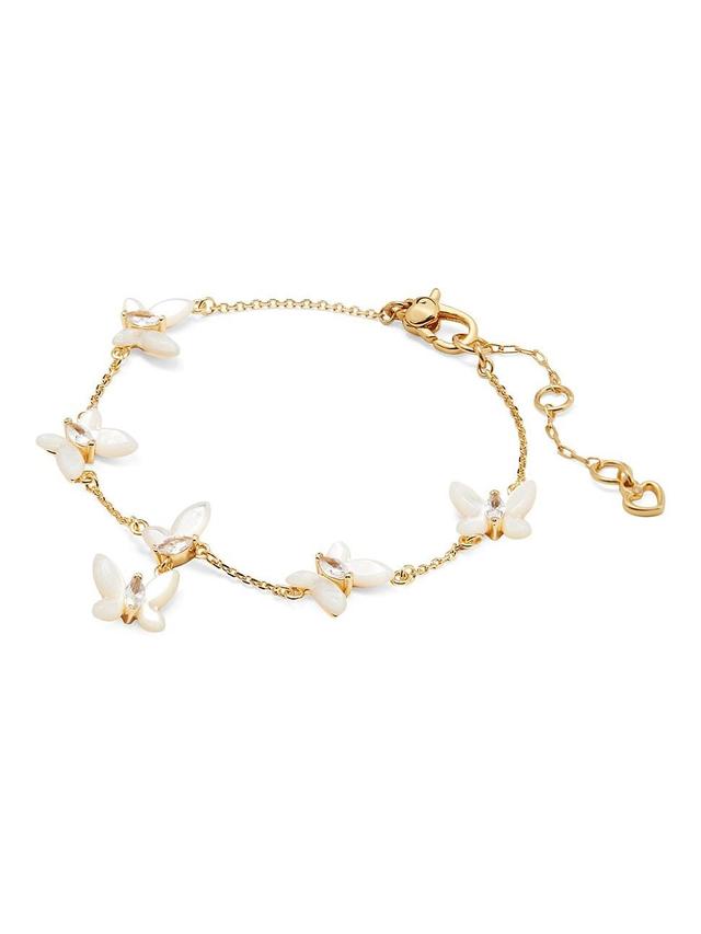 Womens Goldtone, Mother-Of-Pearl & Cubic Zirconia Butterfly Station Bracelet Product Image