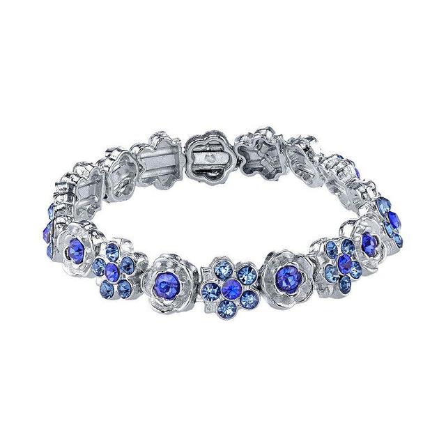 1928 Simulated Crystal Floral Stretch Bracelet, Womens Blue Product Image