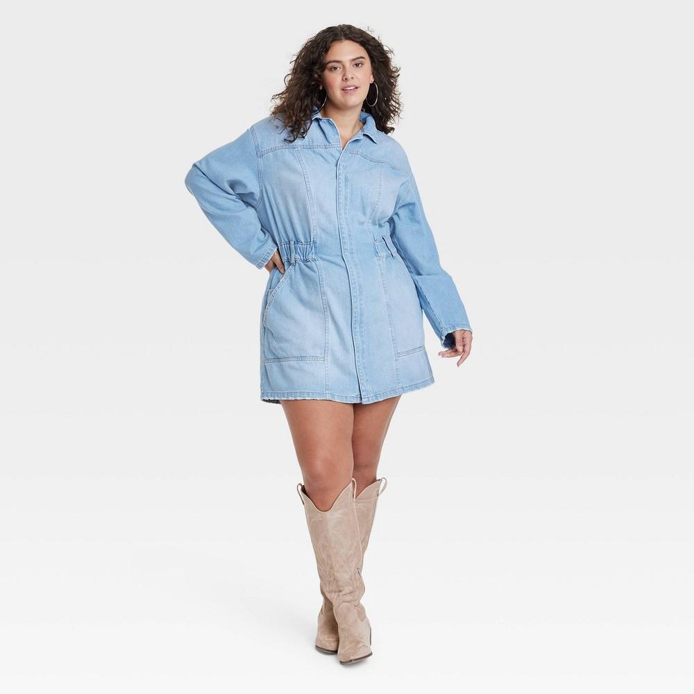 Womens Long Sleeve Denim Shirtdress - Universal Thread Light Wash Product Image