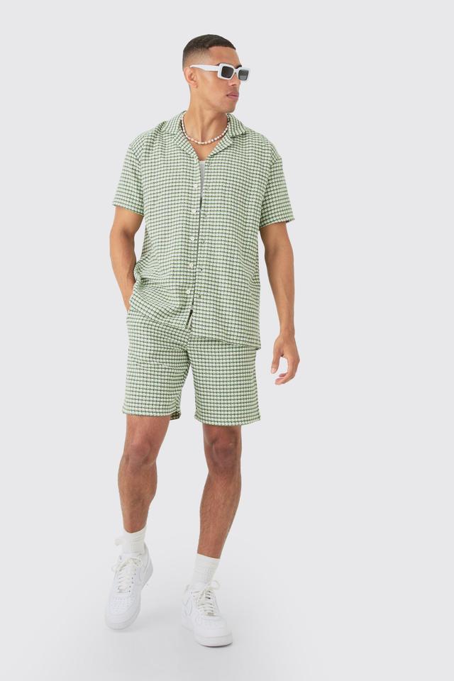 Short Sleeve Mini Houndstooth Oversized Shirt & Short Set | boohooMAN USA Product Image