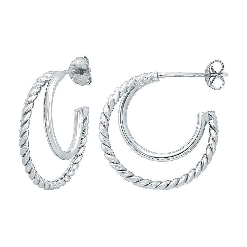 Aleure Precioso Sterling Silver Double Graduated Posted Hoop Earrings, Womens Product Image