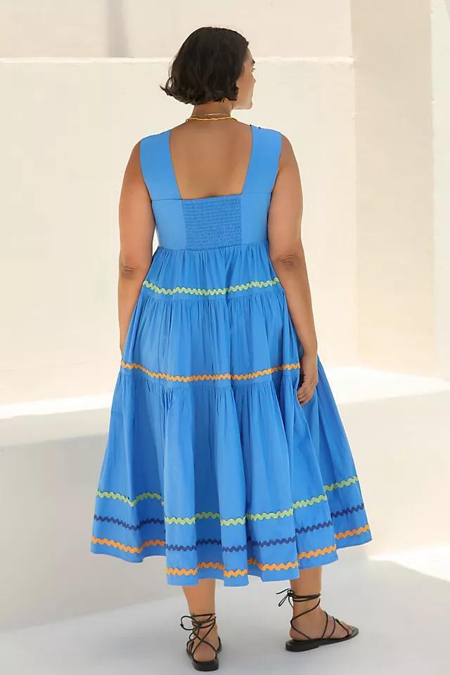 The Helena Square-Neck Tiered Midi Dress: Smocked Scallop Edition Product Image