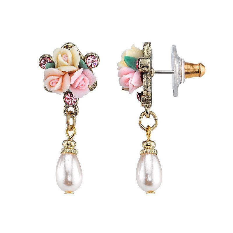 1928 Rose Cluster Simulated Pearl Drop Earrings, Womens, Multicolor Product Image