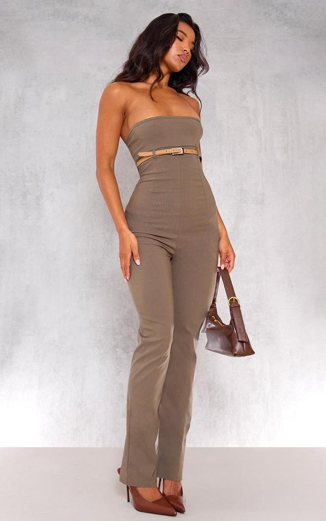 Khaki Stretch Woven Belted Bandeau Jumpsuit Product Image