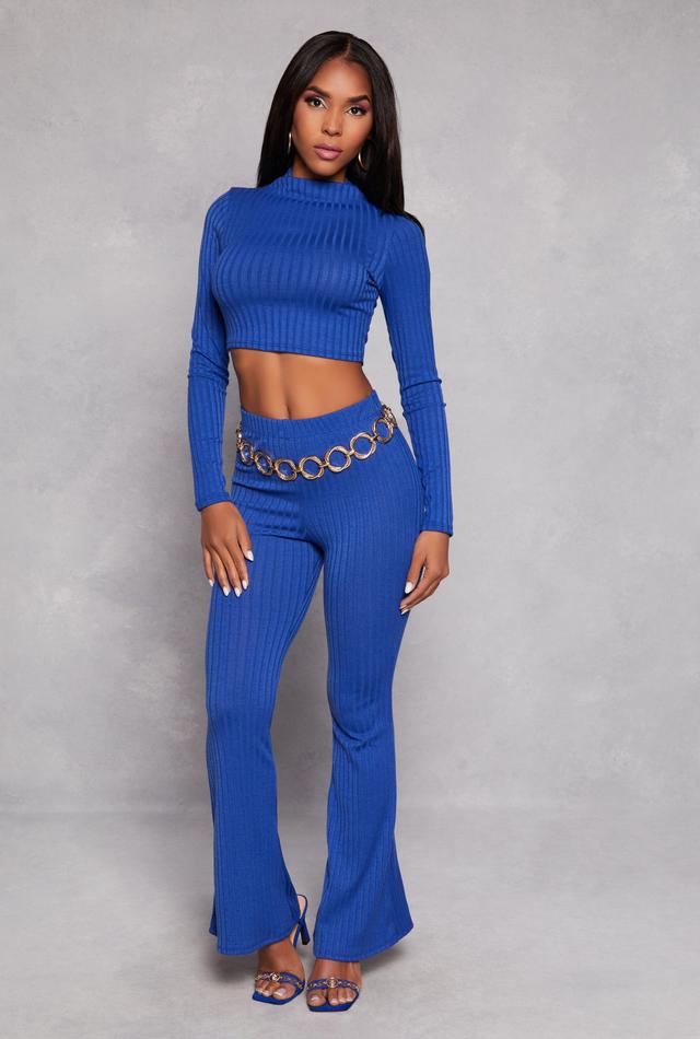 Womens Ribbed Knit High Waist Flare Pants Product Image