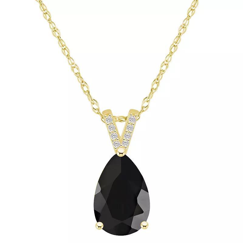 Alyson Layne 10k Gold Pear Shape Gemstone Diamond Accent Pendant Necklace, Womens Black Product Image