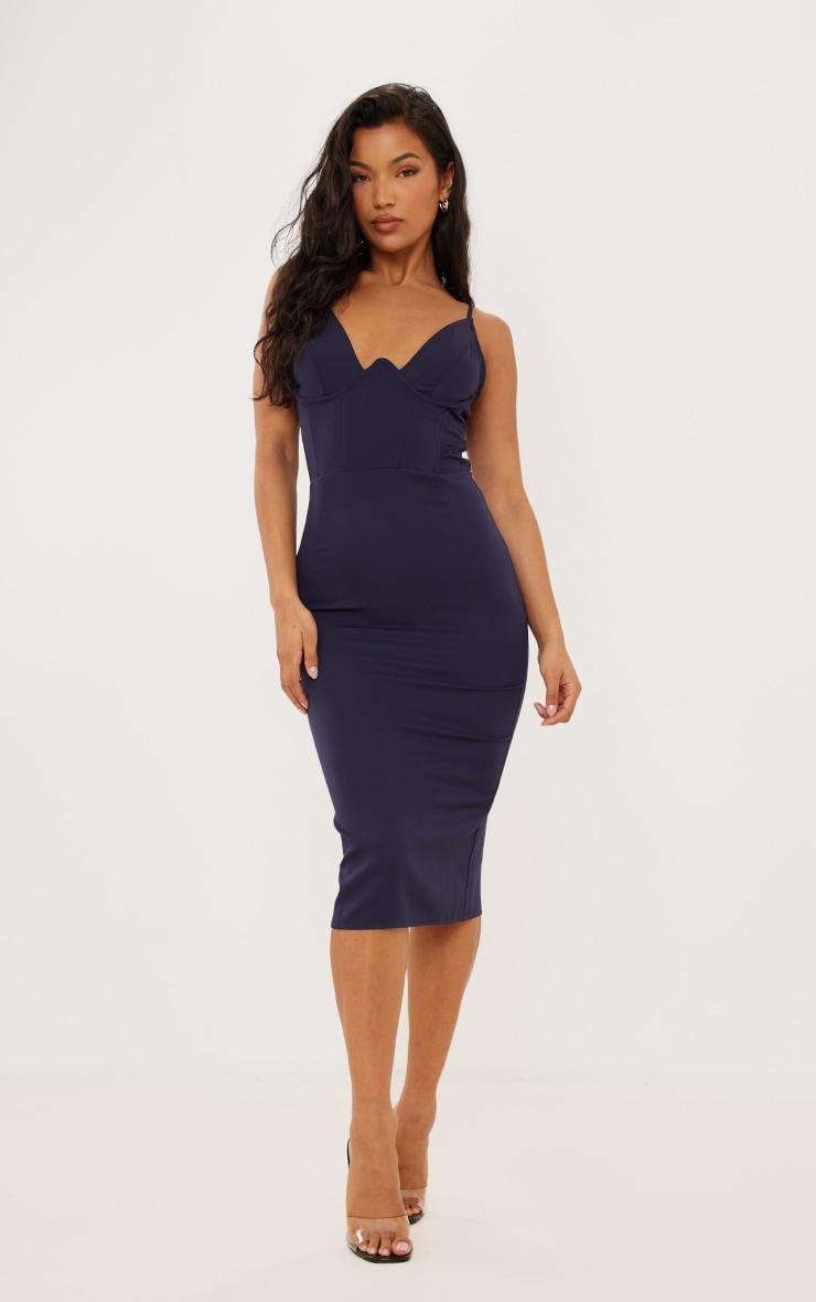 Navy V Bar Binded Midi Dress Product Image