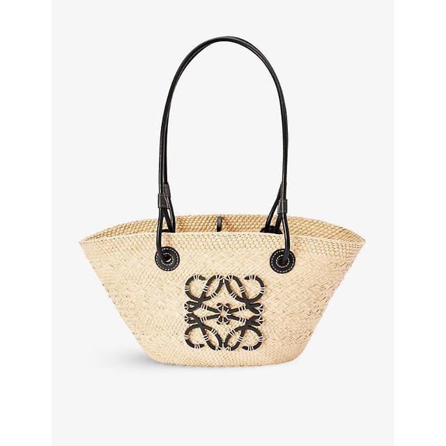 LOEWE X Paula's Ibiza Anagram Small Basket Bag In Iraca Palm With Leather Handles In Natural Black Product Image