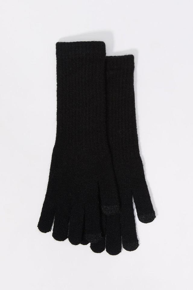 Ribbed Knit Touch Screen Long Gloves Female Product Image