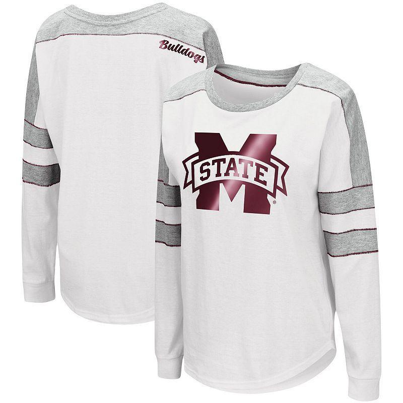 Womens Colosseum White Mississippi State Bulldogs Trey Dolman Long Sleeve T-Shirt Product Image