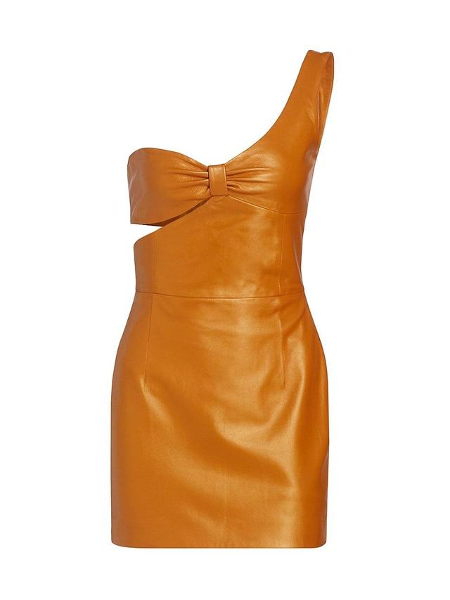 Womens One-Shoulder Coated-Leather Minidress Product Image