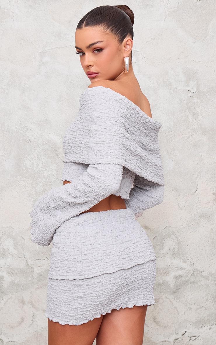 Light Grey Textured Fold Over Long Sleeve Top Product Image