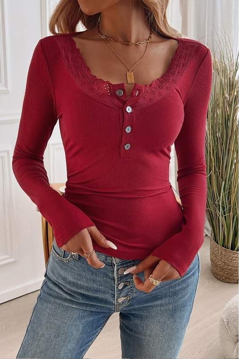 Lace Henley Top Product Image