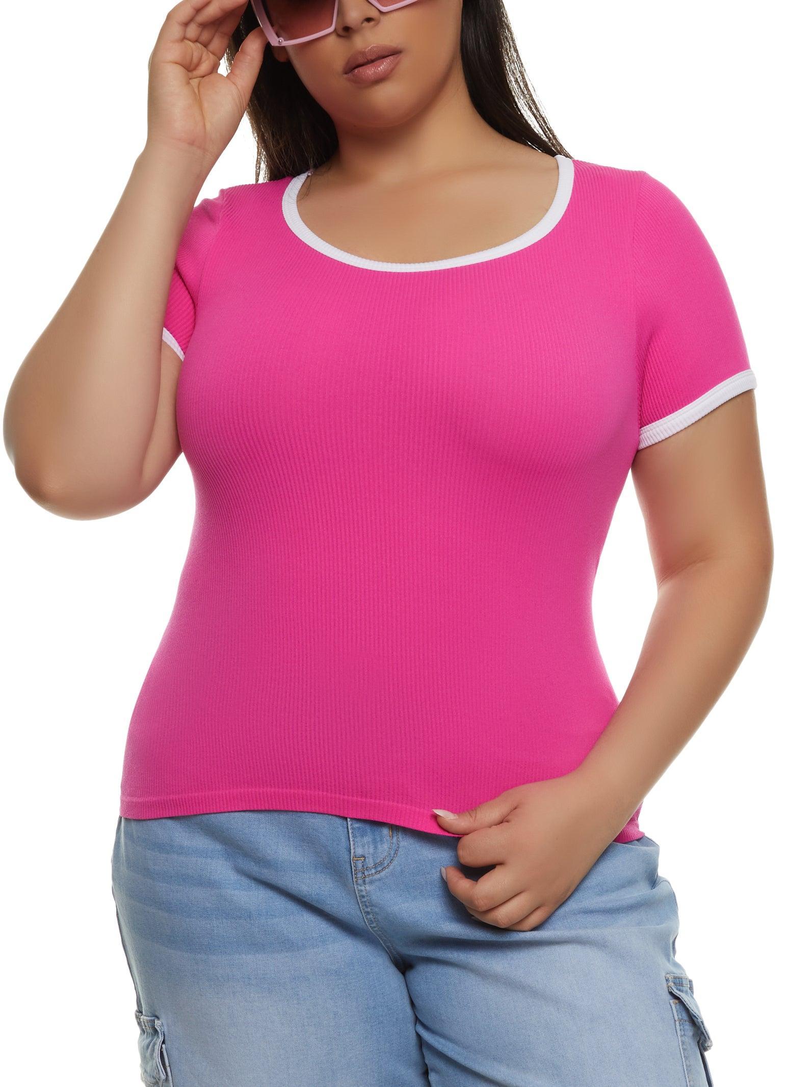 Womens Plus Size Rib Knit Seamless Ringer Tee Product Image