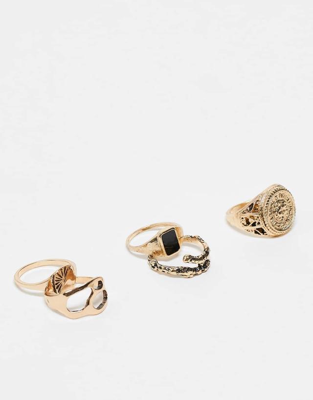 ASOS DESIGN 5 pack ring set in gold tone Product Image