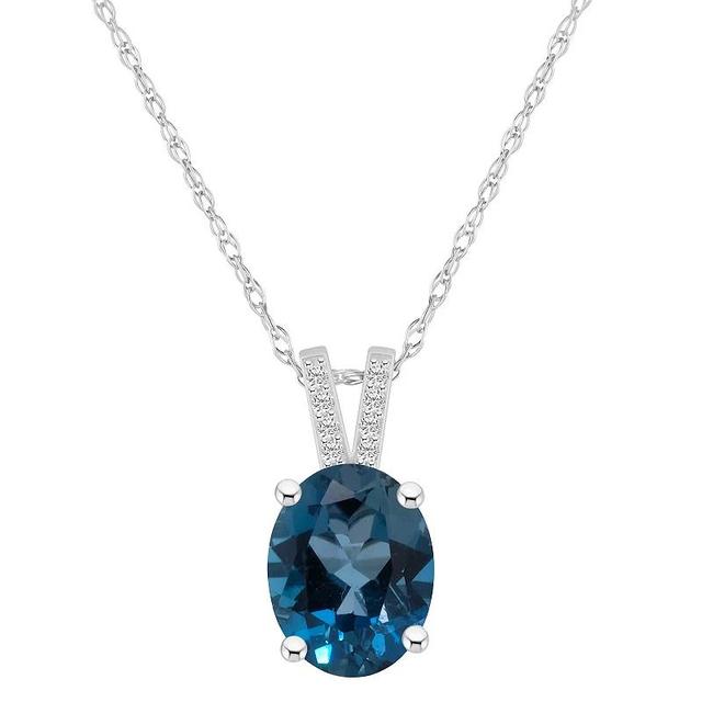 Alyson Layne 10k White Gold Oval Gemstone Diamond Accent Pendant Necklace, Womens London Blue Topaz Product Image