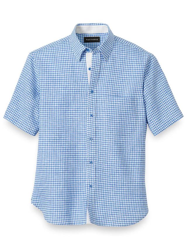 Slim Fit Linen Gingham Check Casual Shirt Product Image