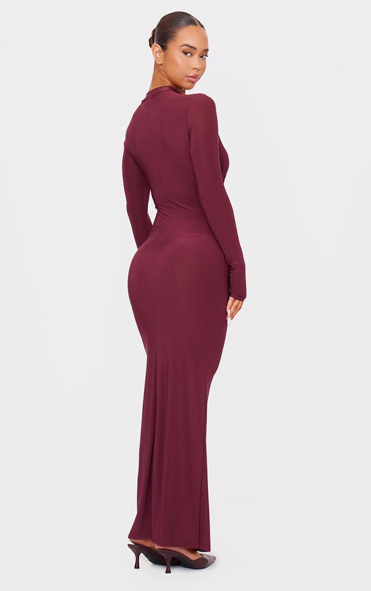  Burgundy Slinky Long Sleeve Maxi Dress Product Image