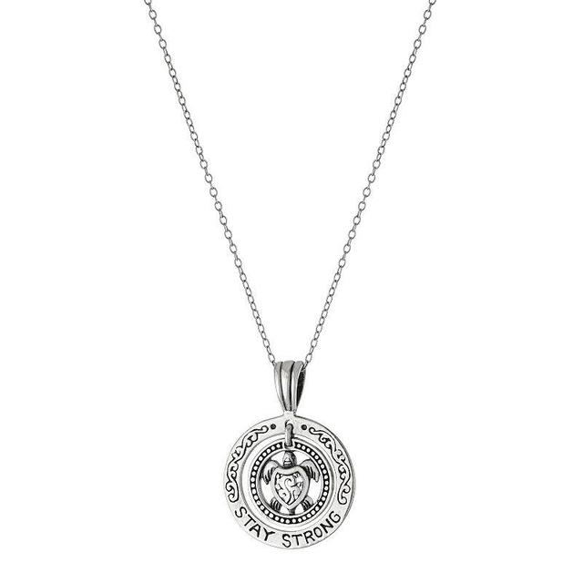 Athra NJ Inc Sterling Silver Stay Strong Turtle Pendant Necklace, Womens Product Image