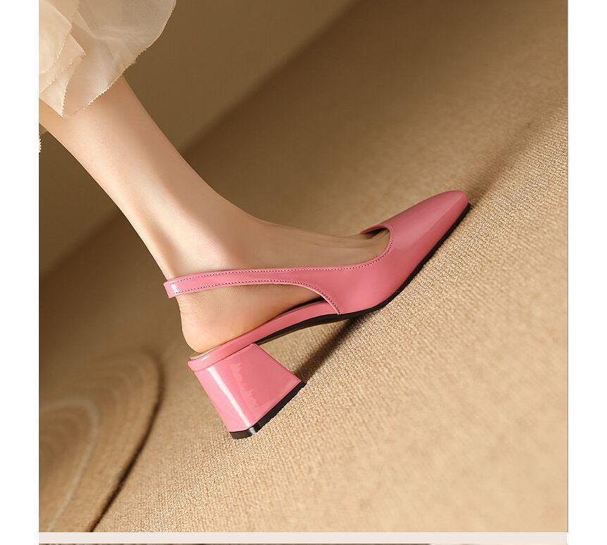 Square Toe Slingback Patent Block Heel Mules Product Image