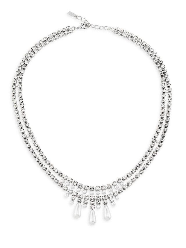 Womens Silvertone, Glass Crystal & Imitation Pearl Double Layer Necklace Product Image