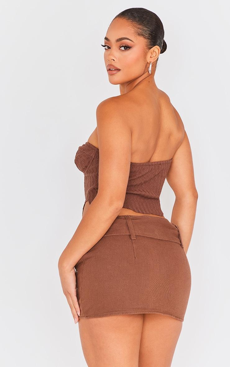 Mocha Textured Rib Raw Hem Cup Detail Crop Top Product Image