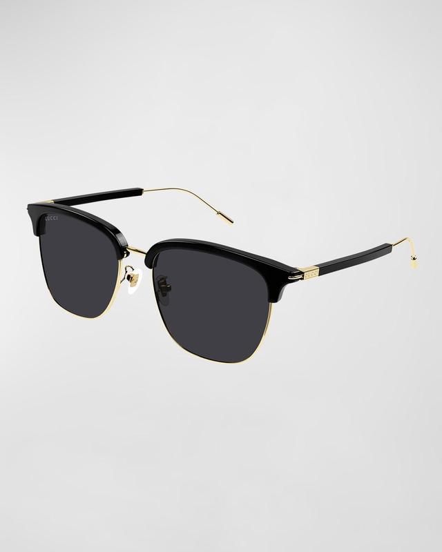 Gucci Men's Half-Rim Acetate/Metal Round Sunglasses - 001 BLACK Product Image