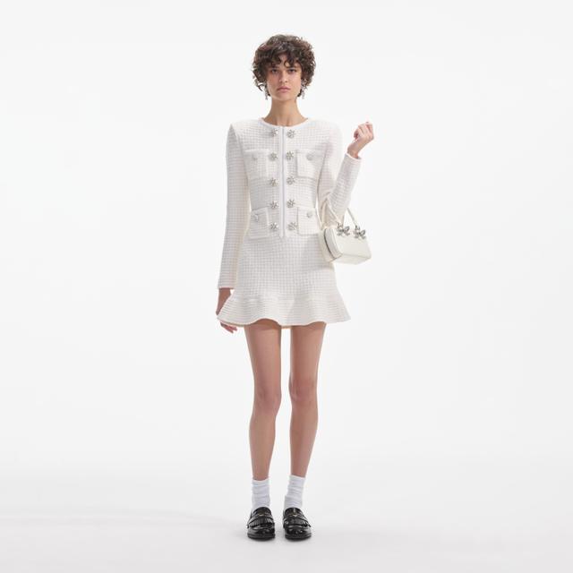 Cream Buttoned Knit Mini Dress Product Image