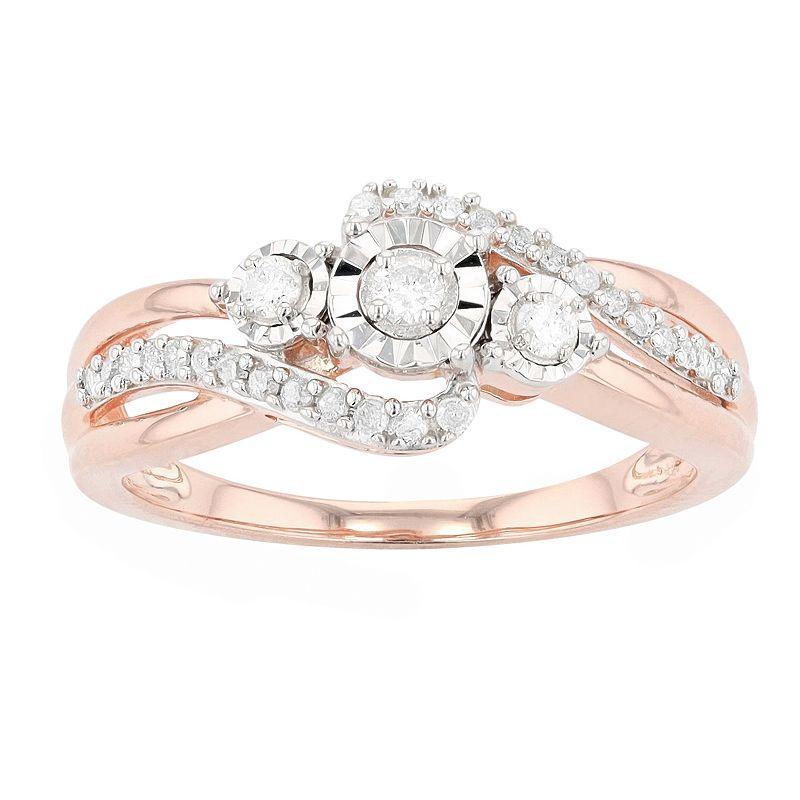 Diamond Brilliance 14k Rose Gold Over Silver 1/4 Carat T.W. Diamond 3-Stone Ring, Womens Pink Tone Product Image