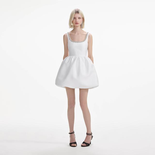 White Taffeta Diamante Mini Dress Product Image