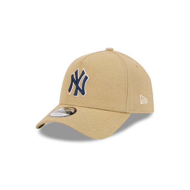 New York Yankees Logo Essentials Khaki 9FORTY A-Frame Snapback Hat Male Product Image