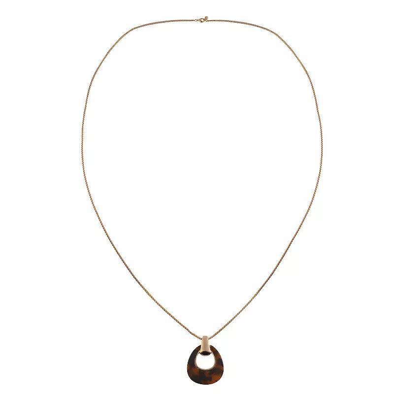 Emberly Gold Tone Bead Chain Necklace With Teardrop Tortoise Pendant, Womens, Brown Product Image