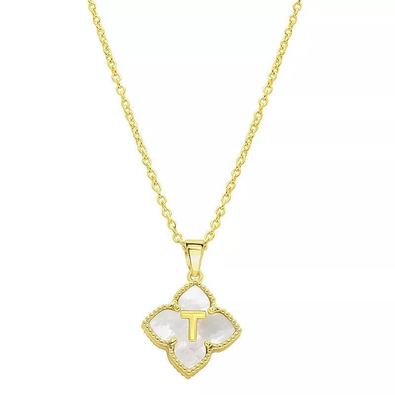 Adornia Gold Tone Adjustable White Mother of Pearl Initial Floral Necklace, Womens Product Image