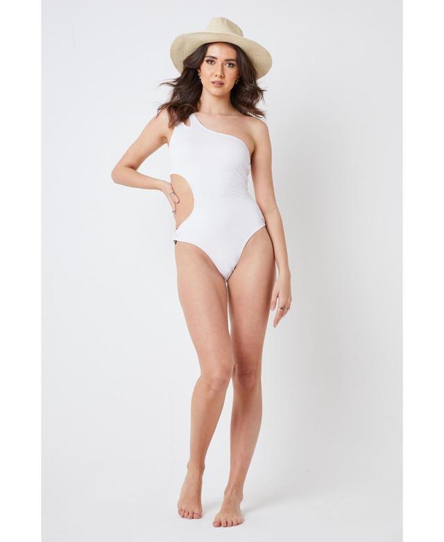 Twill Active Womens One Shoulder Cut-Out One Piece Swimsuit Product Image