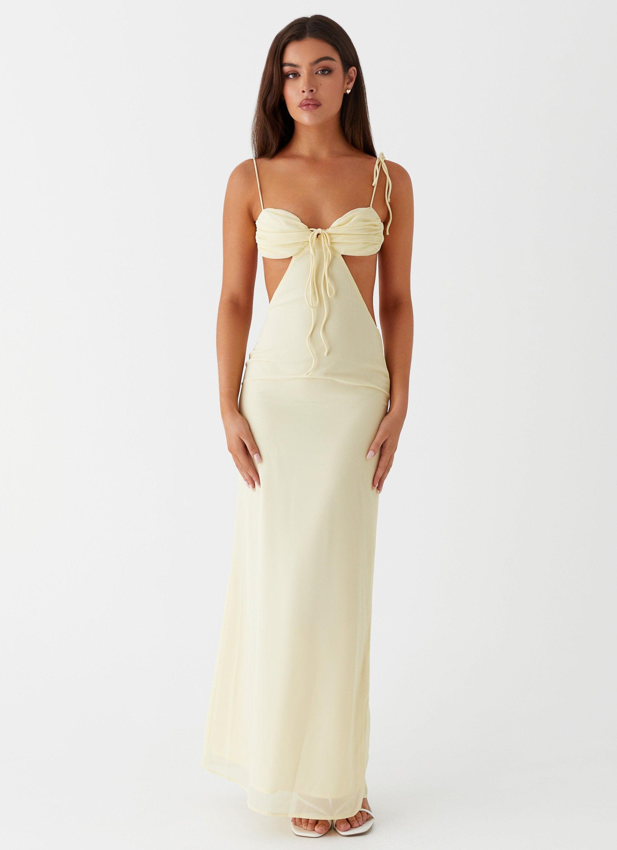 Tyra Ruched Maxi Dress - Yellow Product Image