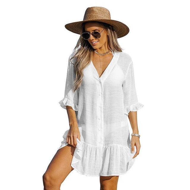 Womens CUPSHE Semi-Sheer Ruffled Cover-Up Dress Product Image