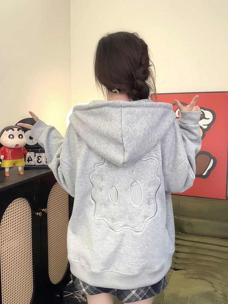 Cartoon Embroidered Zip Oversized Hoodie Product Image