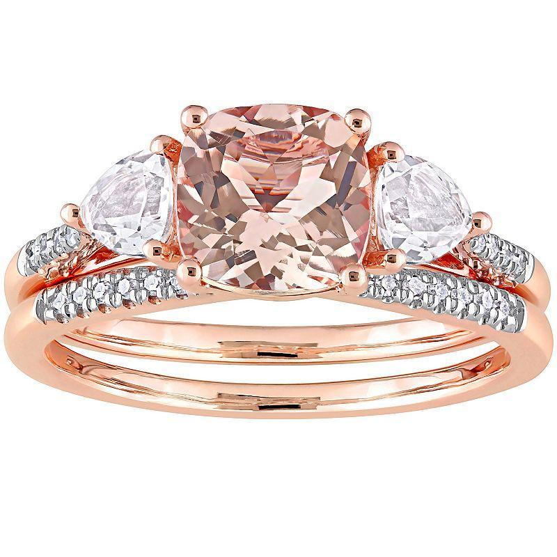 Stella Grace 10k Rose Gold Morganite, White Topaz & 1/10 Carat T.W. Diamond Bridal Ring Set, Womens Multicolor Product Image