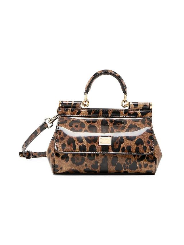 Womens Small Leopard-Print Patent Leather Top Handle Bag Product Image