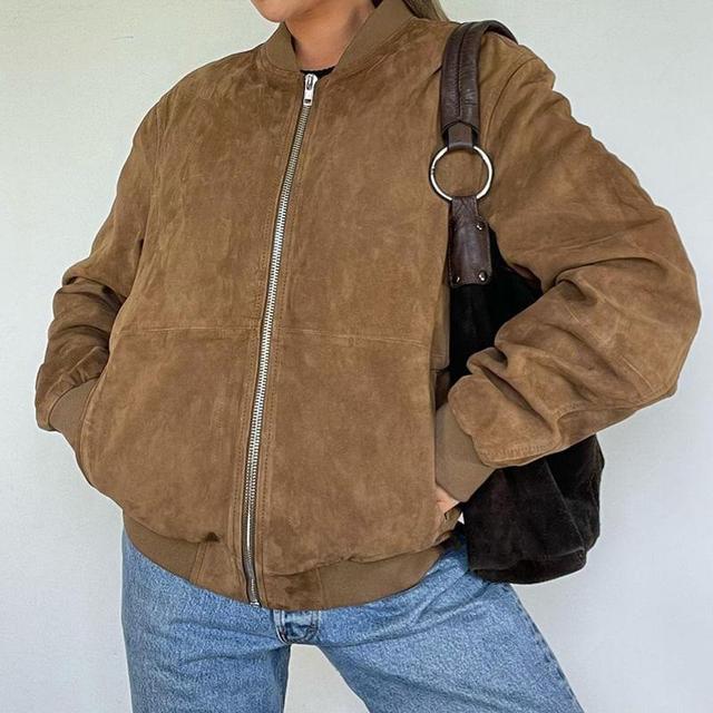 Faux Suede Zip-Up Jacket Product Image