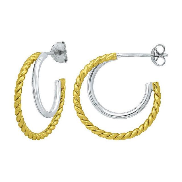 Aleure Precioso Sterling Silver Double Graduated Posted Hoop Earrings, Womens, Gold Tone Product Image