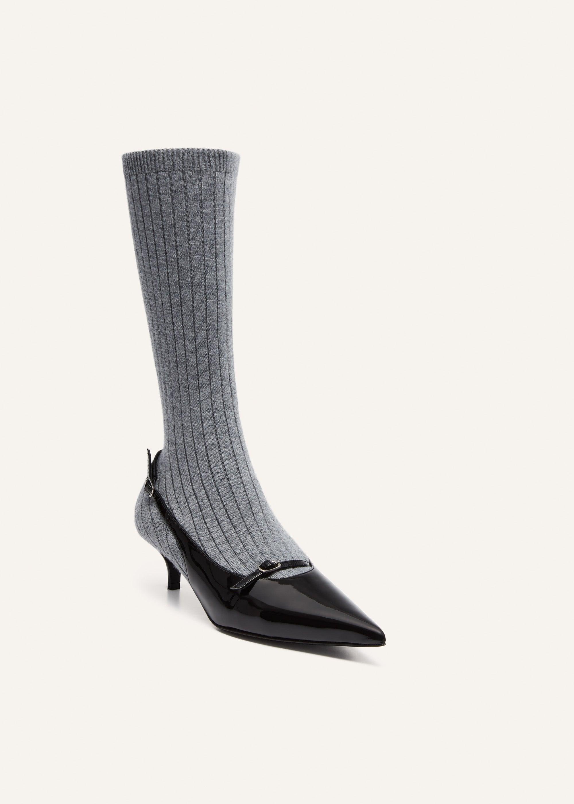 Ribbed sock kitten heels in grey Product Image