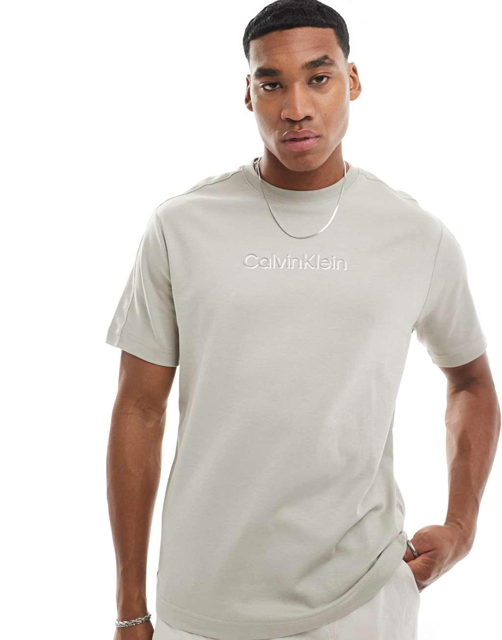 Calvin Klein shadow embossed logo t-shirt in beige Product Image