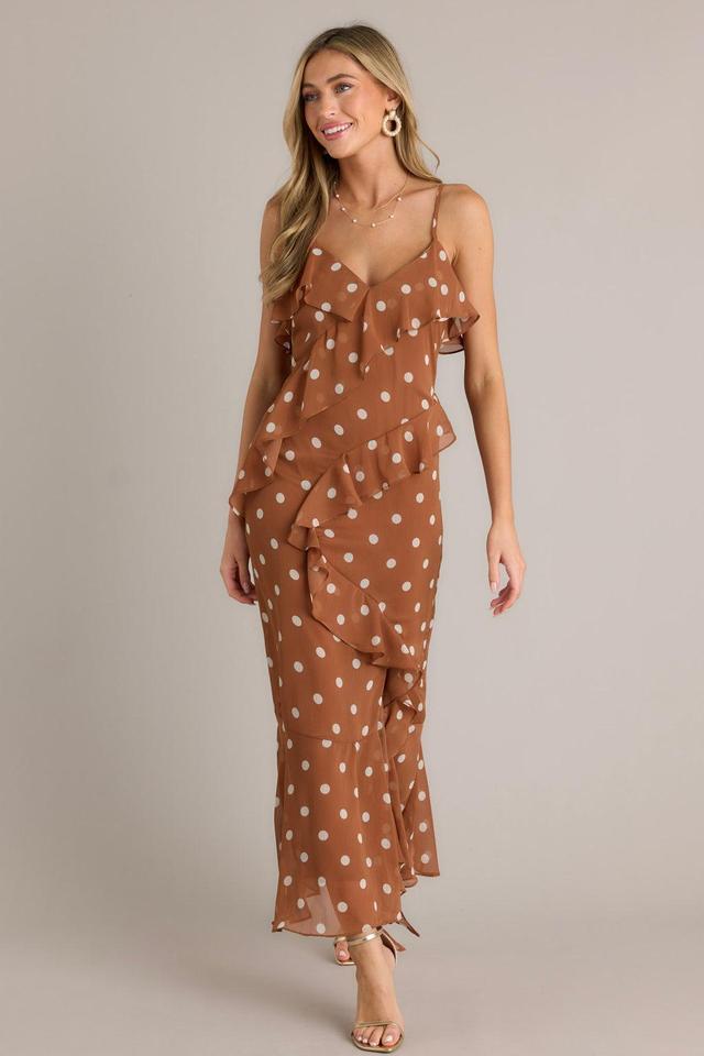 Mystic Moon Copper Polka Dot Ruffle Maxi Dress Product Image