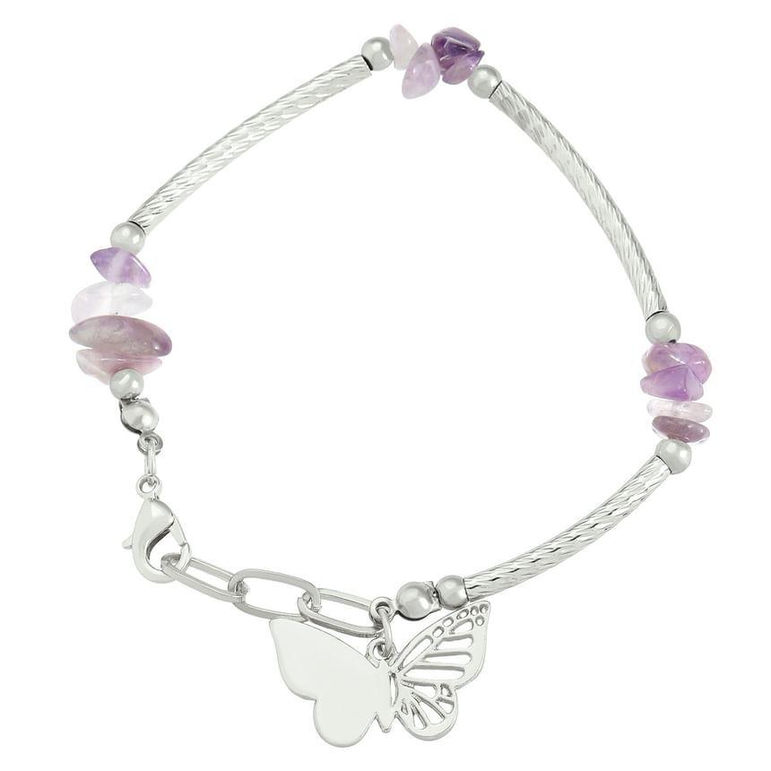 Butterfly Pendant Faux Pearl Alloy Bracelet Product Image