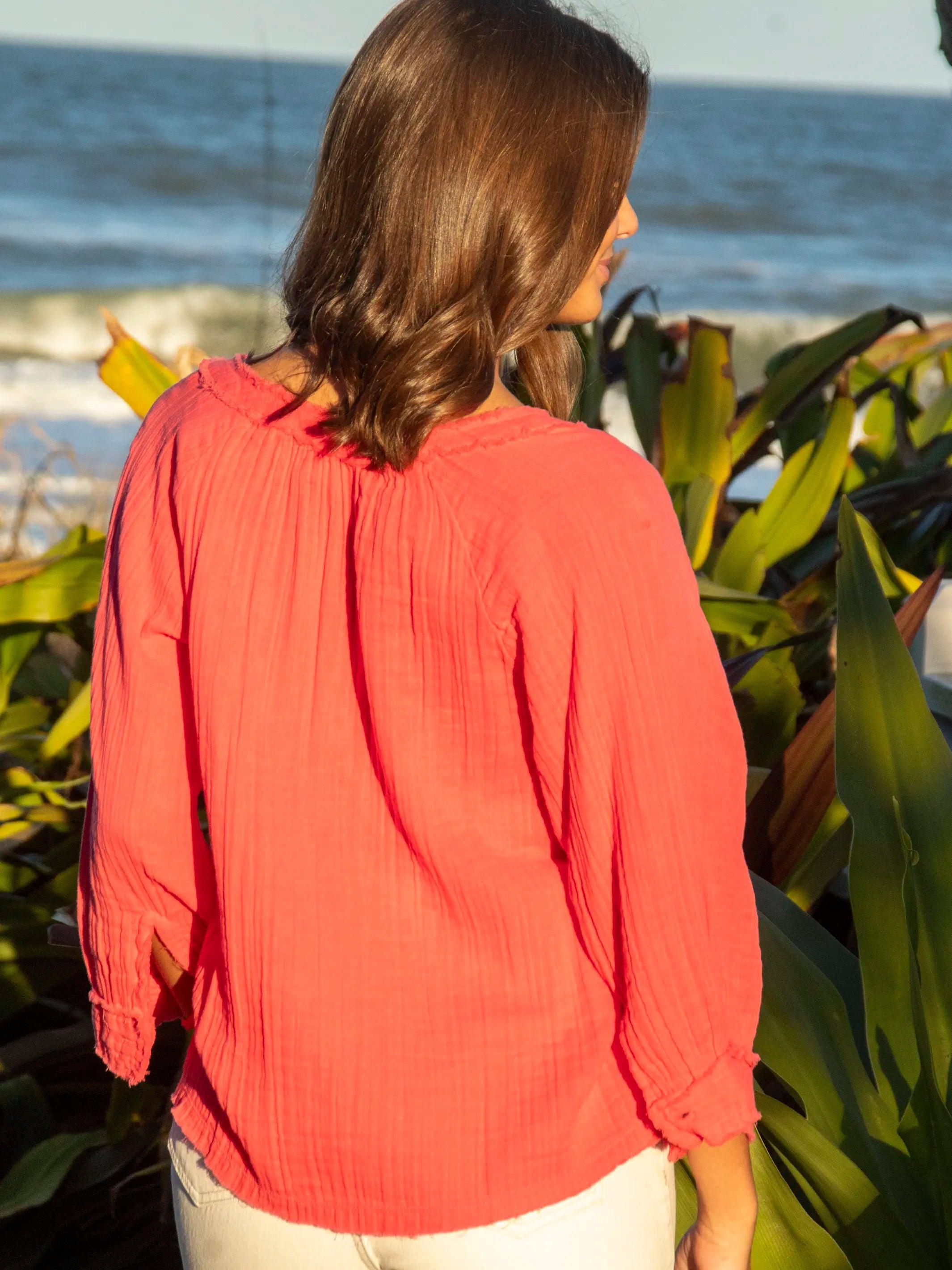 Robyn Cotton Gauze Top - Coral Product Image