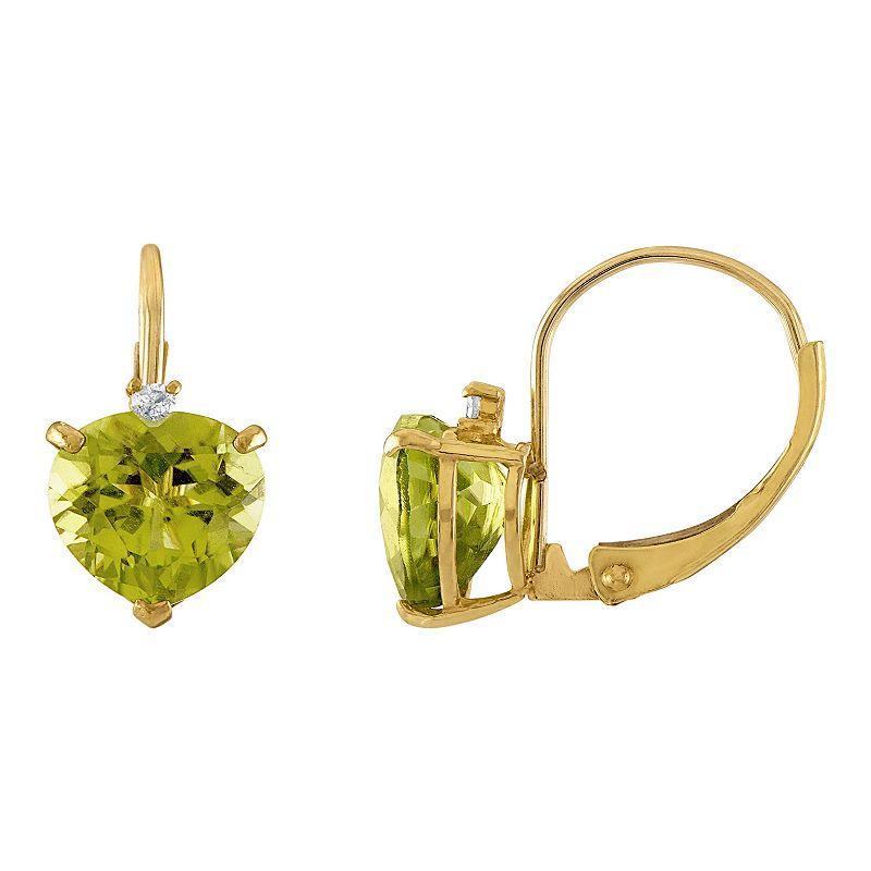 Tiara 10k Gold Peridot & Diamond Accent Leverback Earrings, Womens, Yellow Product Image