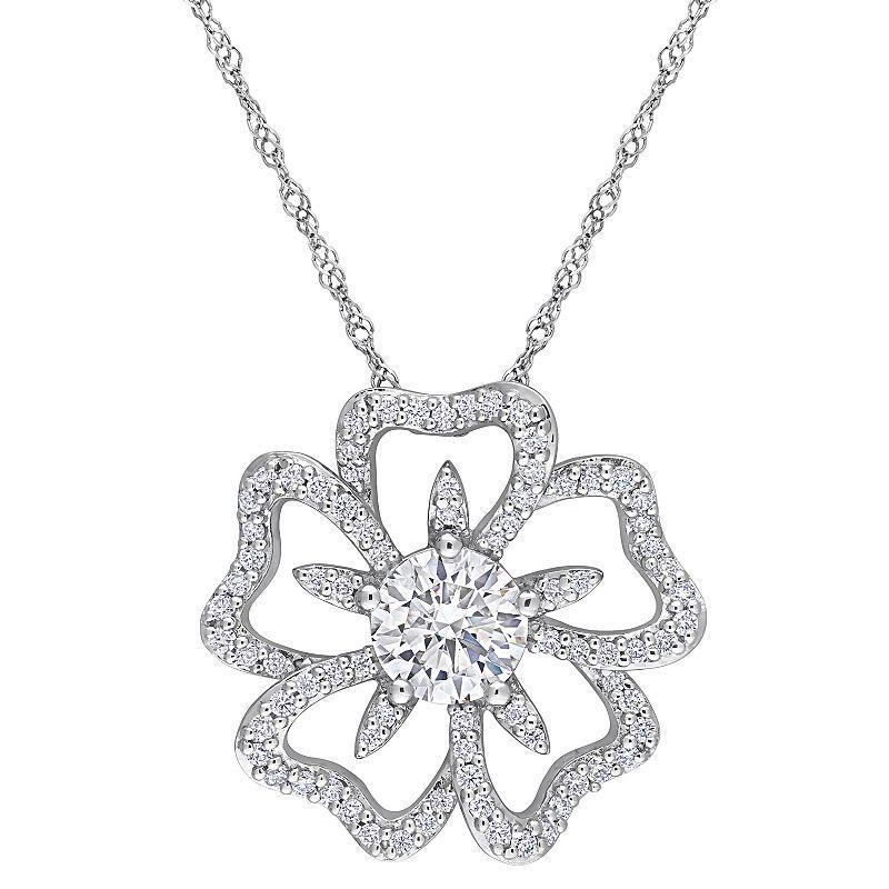 Stella Grace Sterling Silver 1 1/10 Carat T.W. Lab-Created Moissanite Flower Pendant Necklace, Womens Product Image