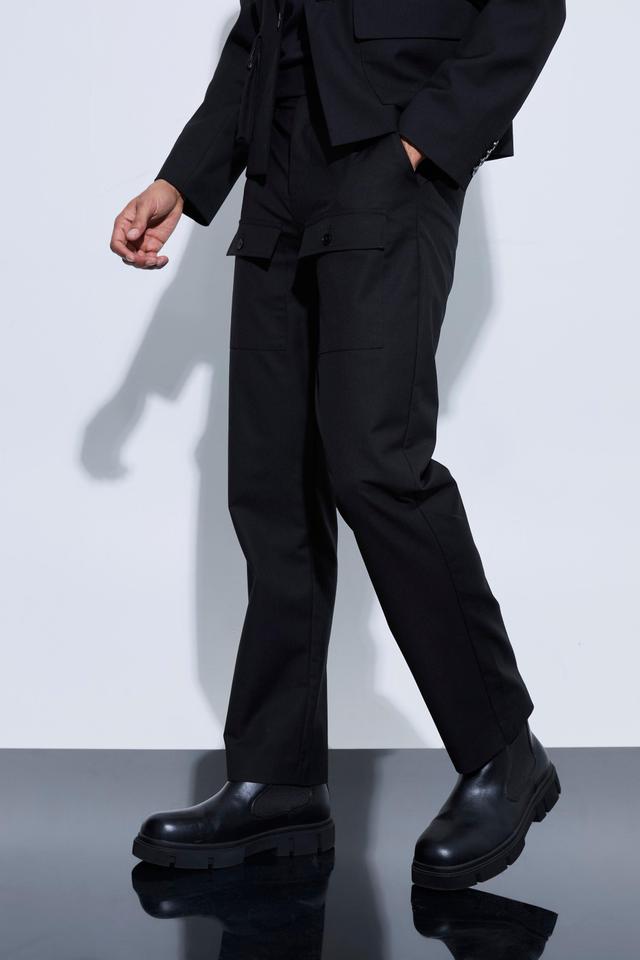 Straight Fit Tailored Cargo Trousers | boohooMAN USA Product Image